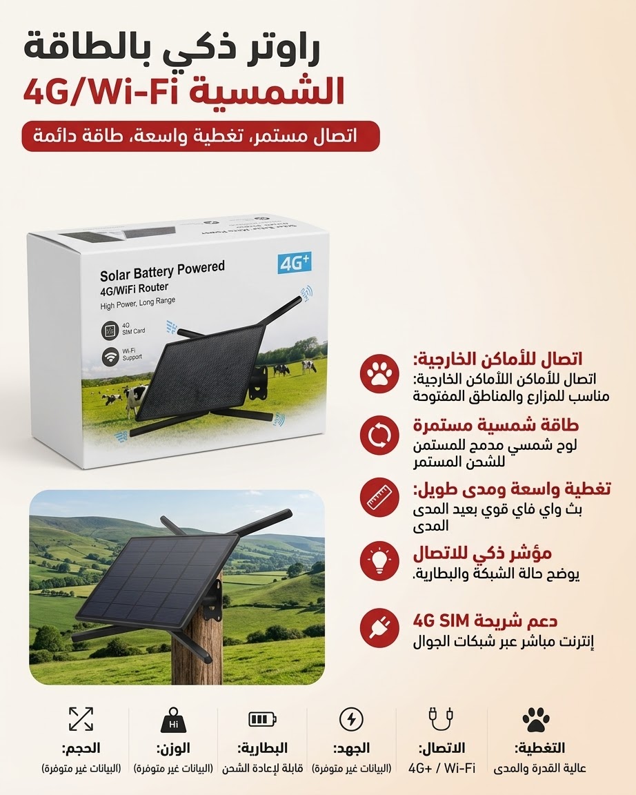1791051647373 راوتر ذكي بالطاقة الشمسية 4G / Wi-Fi (Router Solar Battery Powered) - الصورة 1